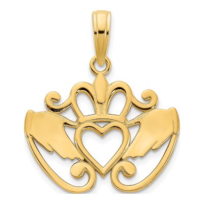 14K Yellow Gold Fancy Claddagh Pendant – view 5