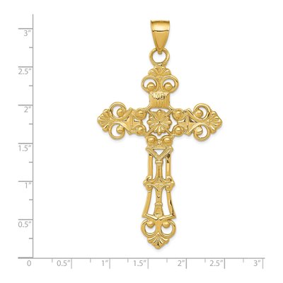 14K Yellow Gold Fleur de Lis Cross Pendant – view 4