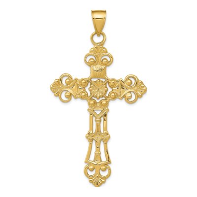 14K Yellow Gold Fleur de Lis Cross Pendant