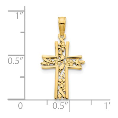14K Yellow Gold Fancy Floral Cross Pendant – view 4