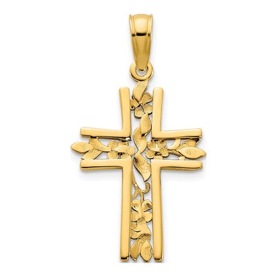14K Yellow Gold Fancy Floral Cross Pendant – view 5