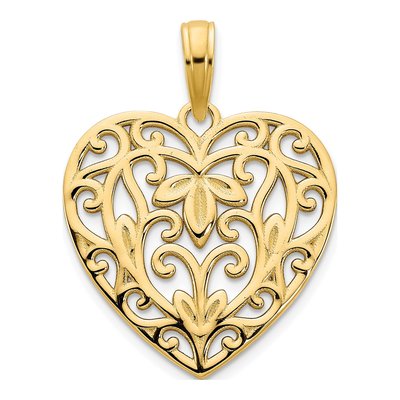 14K Yellow Gold Filigree Heart Pendant
