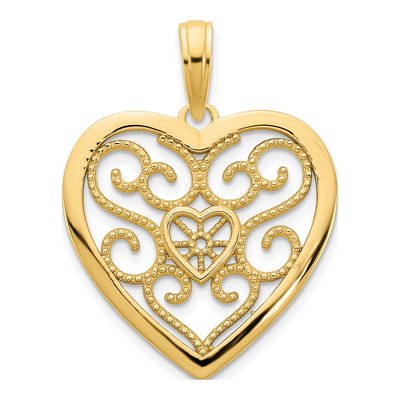 14K Yellow Gold Filigree Heart Pendant