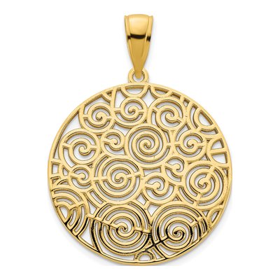 14K Yellow Gold Filigree Swirl Disc Pendant