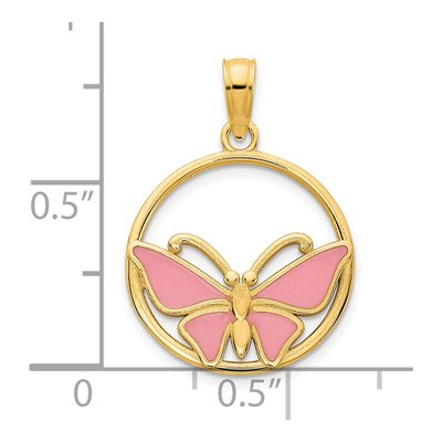 14K Yellow Gold Pink Epoxy Butterfly Pendant – view 4