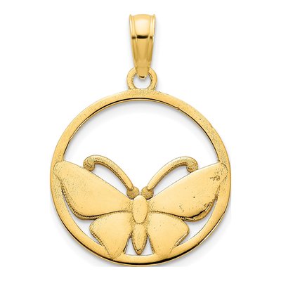 14K Yellow Gold Pink Epoxy Butterfly Pendant – view 5