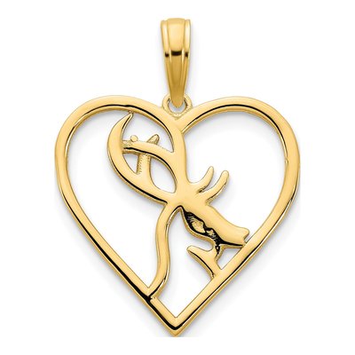 14K Yellow Gold Deer Heart Pendant