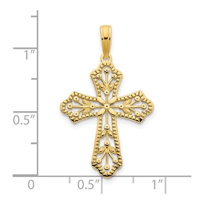14K Yellow Gold Fancy Leaves Cross Pendant – view 4