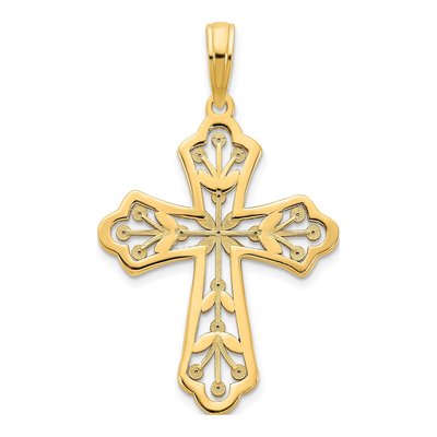 14K Yellow Gold Fancy Leaves Cross Pendant – view 5