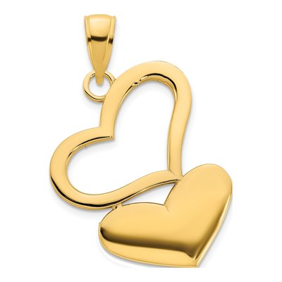 14K Yellow Gold Two Hearts Pendant