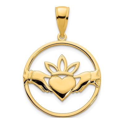 14K Yellow Gold Claddagh Circle Pendant