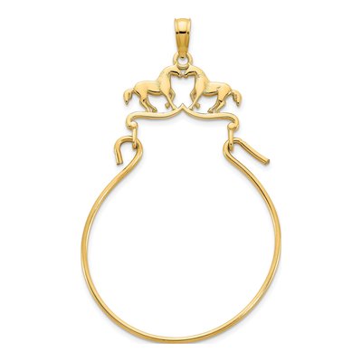 14K Yellow Gold Two Horses Holder Pendant