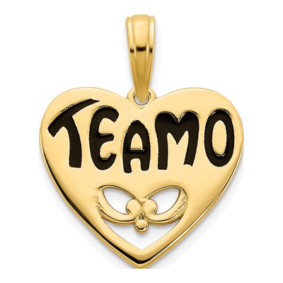 14K Yellow Gold Black Epoxy TE AMO Heart Charm