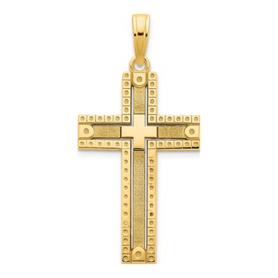 14K Yellow Gold Sandblasted Cross Pendant