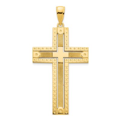14K Yellow Gold Sandblasted Cross Pendant