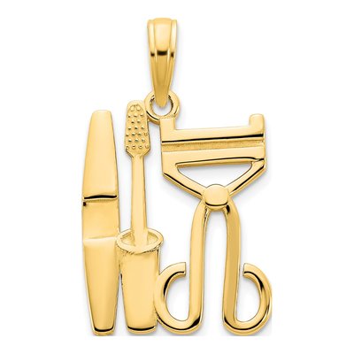 14K Yellow Gold Cosmetic Tools Pendant