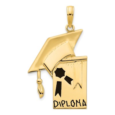 14K Yellow Gold Graduation Cap Diploma Pendant