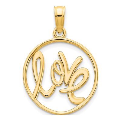 14K Yellow Gold LOVE Circle Pendant