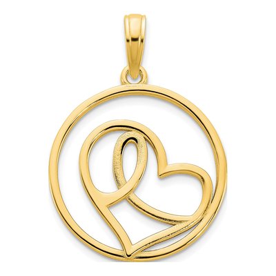14K Yellow Gold Heart Circle Pendant