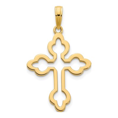 14K Yellow Gold Budded Cross Pendant