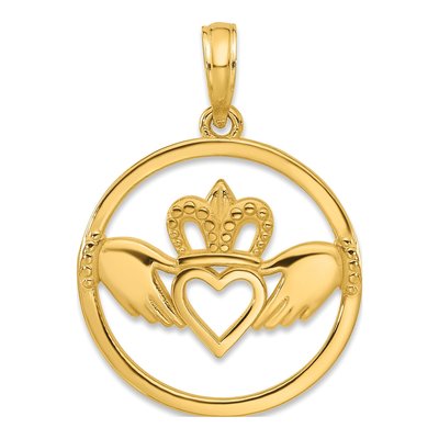 14K Yellow Gold Claddagh Circle Pendant