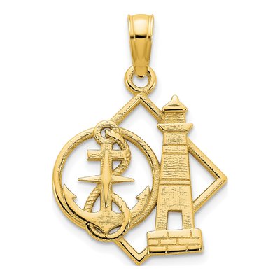 14K Yellow Gold Lighthouse Anchor Charm