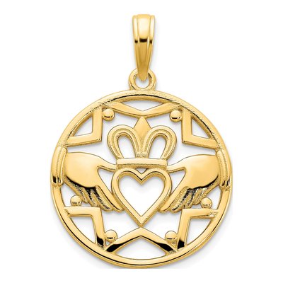14K Yellow Gold Claddagh Circle Pendant