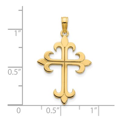 14K Yellow Gold Fleur de Lis Cross Pendant – view 4