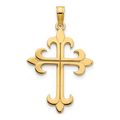 14K Yellow Gold Fleur de Lis Cross Pendant