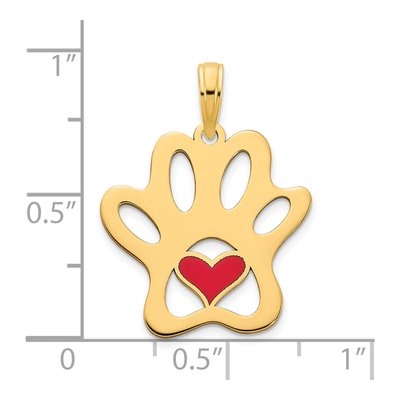 14K Yellow Gold Red Epoxy Paw Print Heart Pendant – view 3