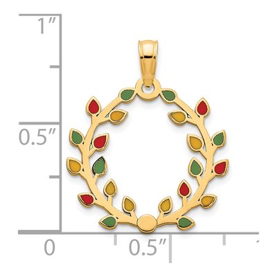 14K Yellow Gold Christmas Light Wreath Pendant – view 3