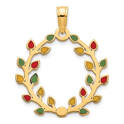 14K Yellow Gold Christmas Light Wreath Pendant