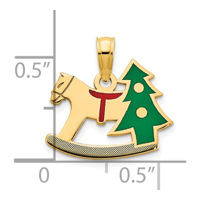 14K Yellow Gold Rocking Horse Christmas Tree Pendant – view 4