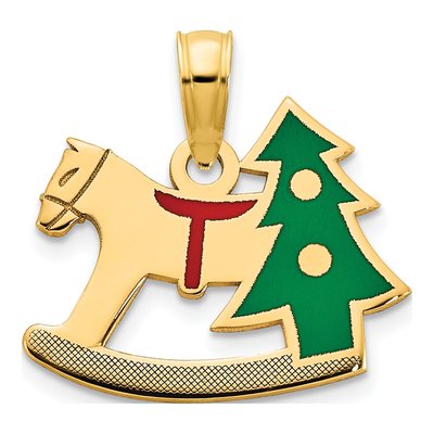 14K Yellow Gold Rocking Horse Christmas Tree Pendant