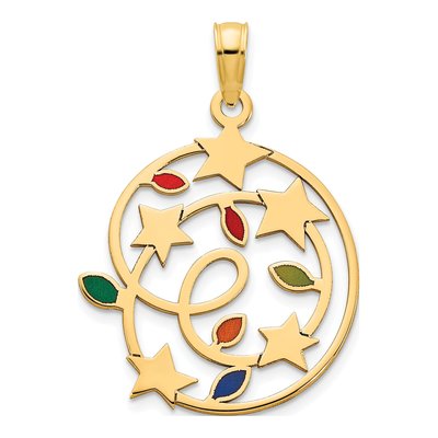 14K Yellow Gold Christmas Lights Stars Pendant