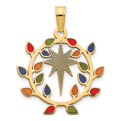 14K Yellow Gold Christmas Lights North Star Pendant