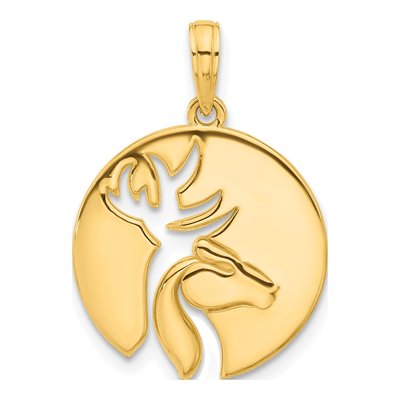 14K Yellow Gold Cut-Out Deer Head Pendant