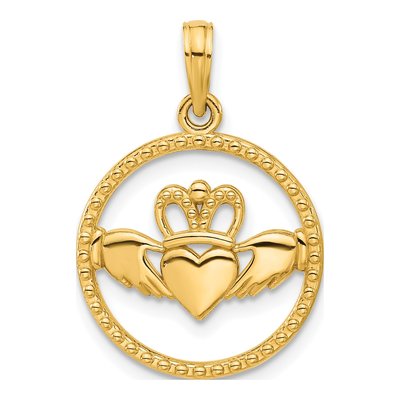 14K Yellow Gold Claddagh Circle Pendant