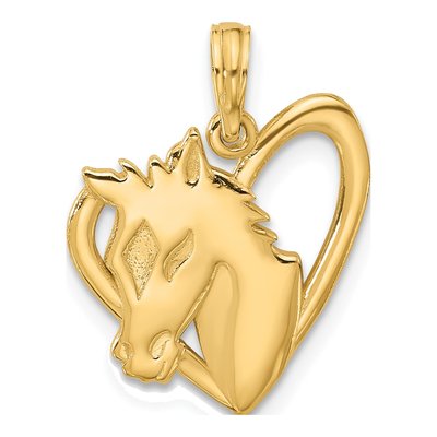 14K Yellow Gold Heart Horse Pendant