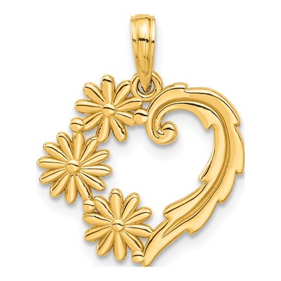 14K Yellow Gold Floral Heart Pendant