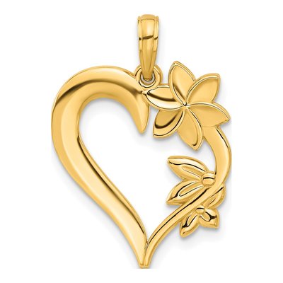 14K Yellow Gold Floral Heart Pendant