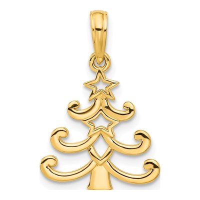 14K Yellow Gold Christmas Tree Pendant