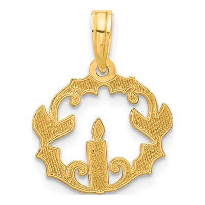 14K Yellow Gold Candle Holly Circle Pendant – view 3
