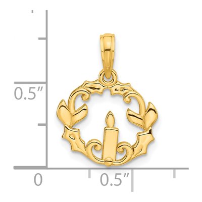 14K Yellow Gold Candle Holly Circle Pendant – view 4