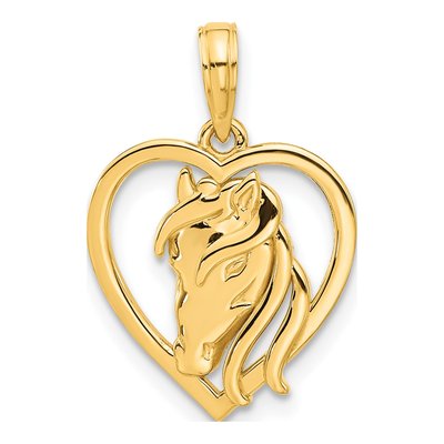 14K Yellow Gold Horse Head Heart Pendant