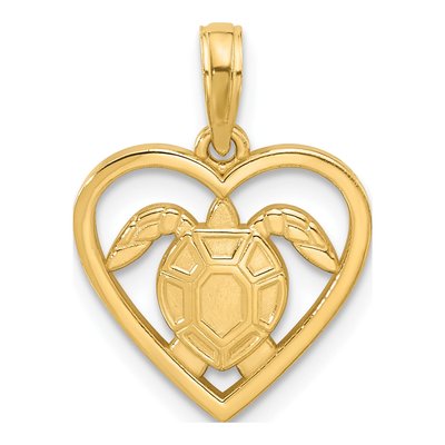 14K Yellow Gold Turtle Heart Pendant