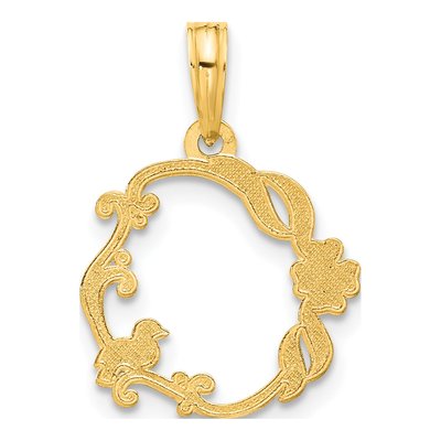 14K Yellow Gold Floral Bird Circle Pendant – view 3
