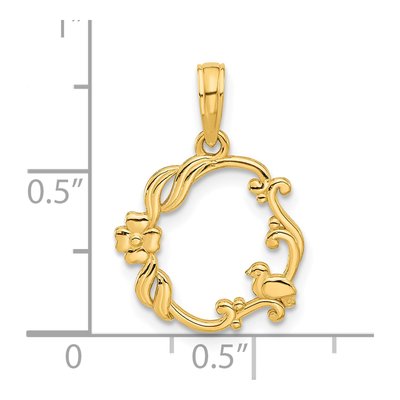 14K Yellow Gold Floral Bird Circle Pendant – view 4