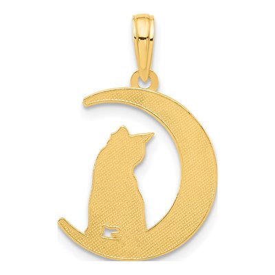 14K Yellow Gold Cat on Moon Pendant – view 3