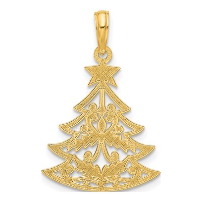 14K Yellow Gold Scrolled Christmas Tree Pendant – view 4